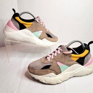 Gianni Bini Troye Chunky Lace-up Sneakers Women's Size 9.5 Yellow Pink Black